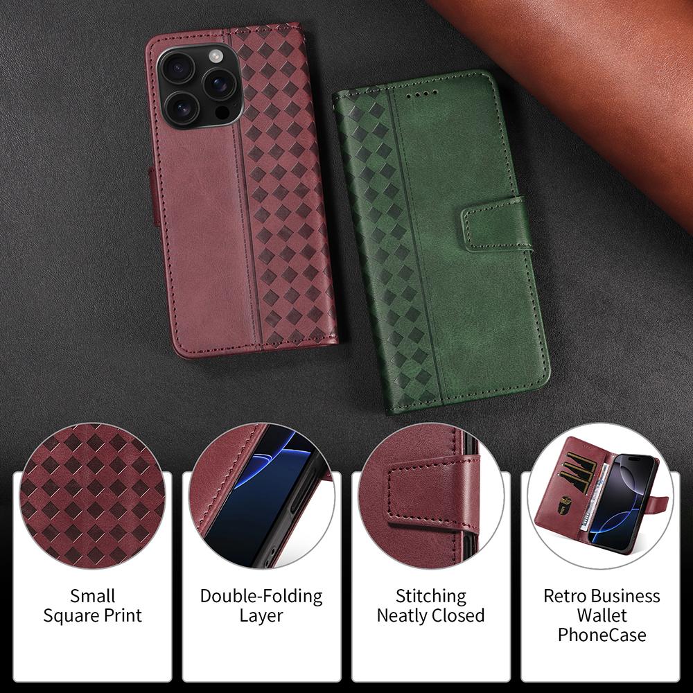 Leather Case For iPhone 16E 16 15 14 Plus 13 12 11 Pro Max 10 XR X XS 8 7 6 6S SE Geometric Phone Wallet Cover Stand Card Slots