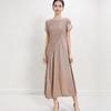Miyake Summer Sleeveless Pleated A-Line Dress with a Waist-Cinching Round Neck Design