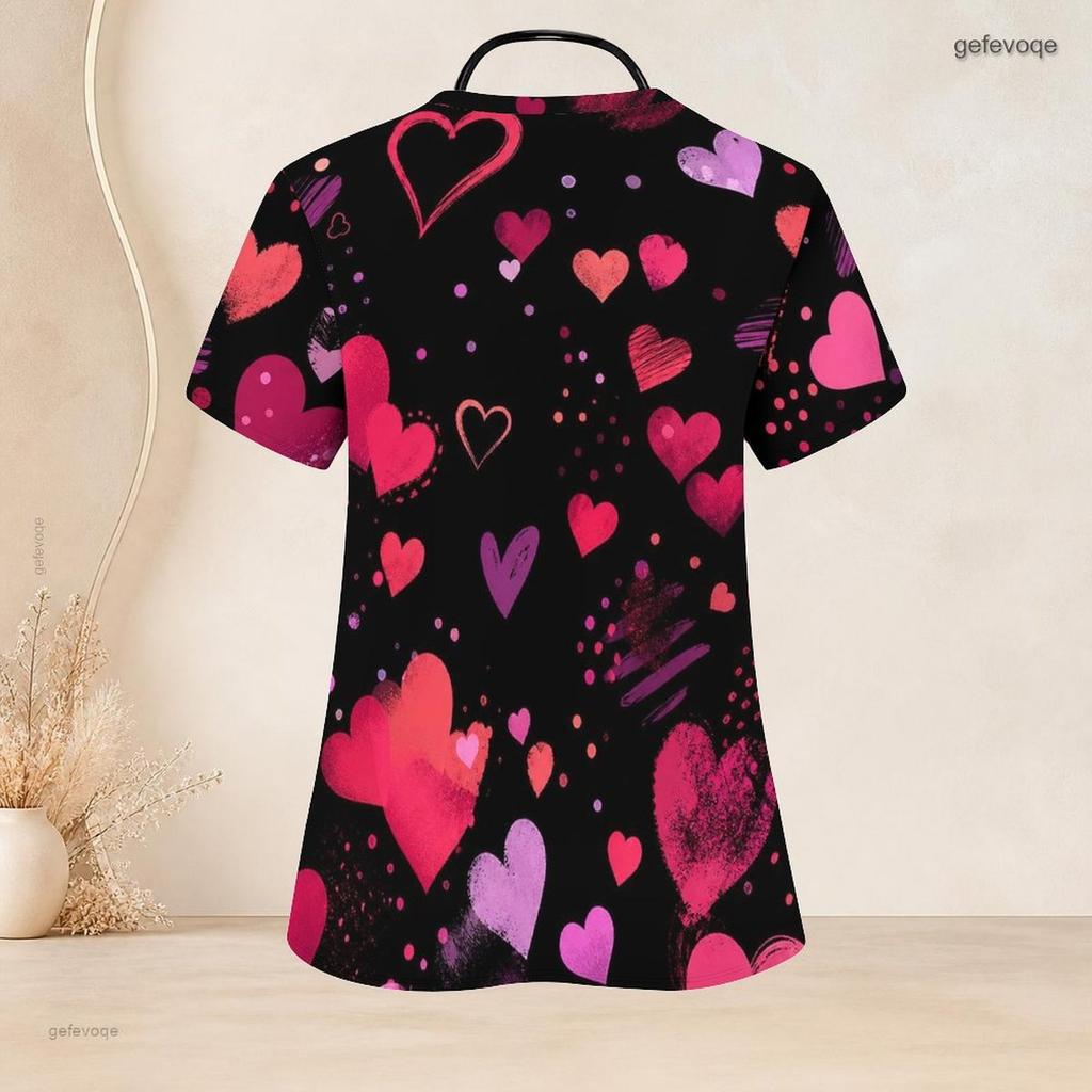 Women Plus Size V Neck Short Sleeve Scrub Top Retro Brush Painting American Flag Star Print Nurse Uniform Top