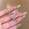 Elegant Shiny Zircon Star Cross Pendant Necklace Sweet Cute Girls Round Crystal Clavicle Chain Women Y2K Jewelry