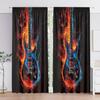 Flame Guitar Hd Print Polyester Curtains Pocket Rod Top Bedroom Living Room Office All Season Art Home Decor Made Of Window Treatment