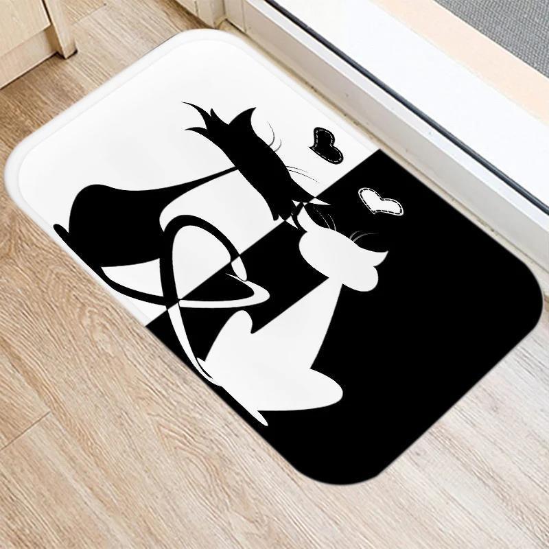 Cute Cartoon Cat Faces Carpet Black White Kawaii Minimalist Home Decoration Rug Kitchen Balcony Living Room Non-slip Floor Mat