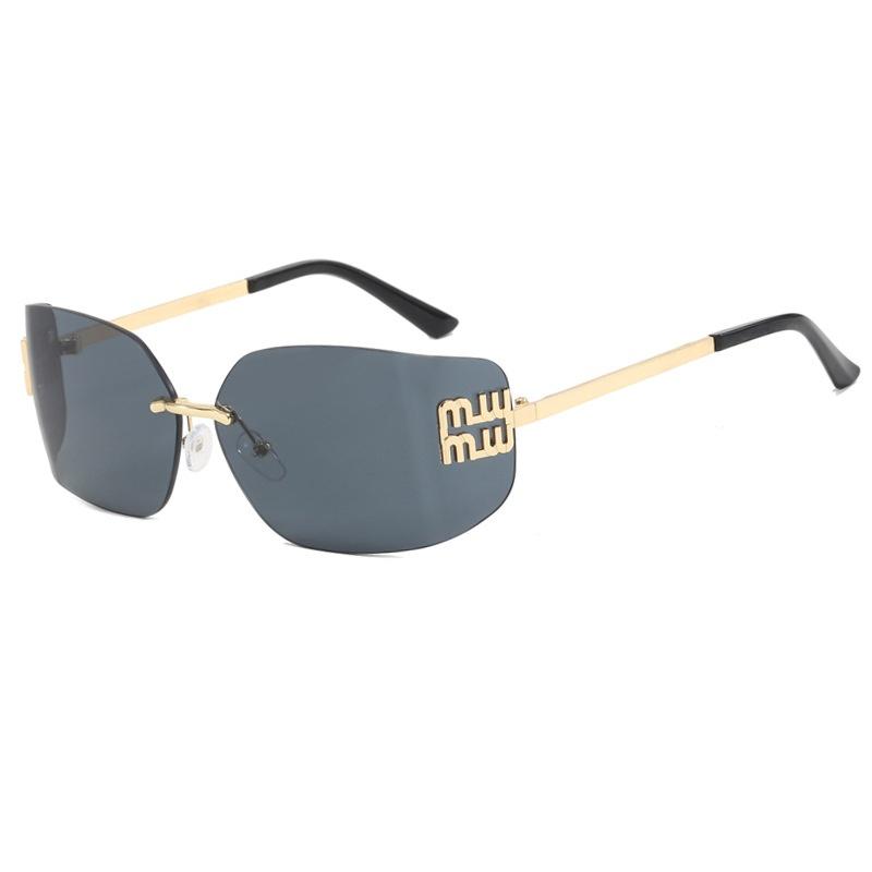 Luxury Metal Women Rimless Sunglasses Vintage High Quality Large Frame UV Protection Beach Travel Accessories