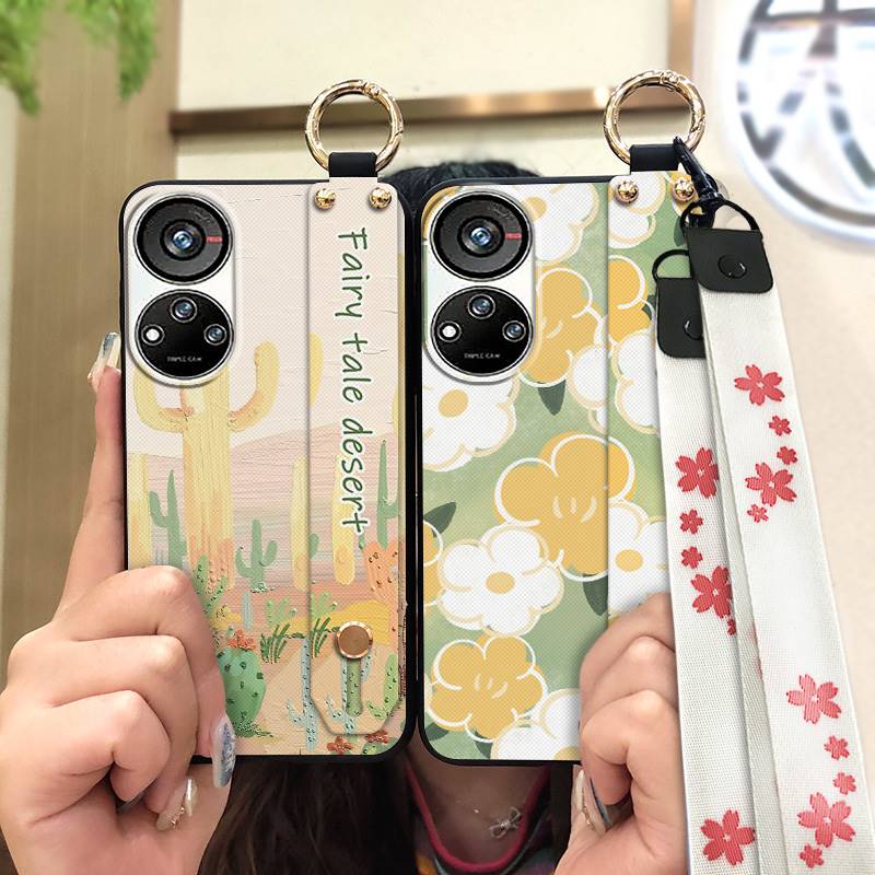 Anti-dust Wristband Phone Case For ZTE Blade V40S/Axon40 SE Flower Durable Fashion Design Ring Back Cover Silicone