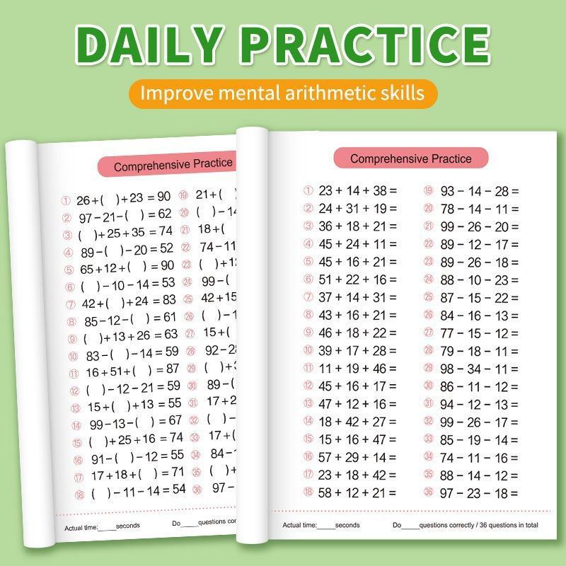 Children's Early Math Education Workbook Addition Subtraction Within 100 Exercise Book for Kids Daily Training Gift