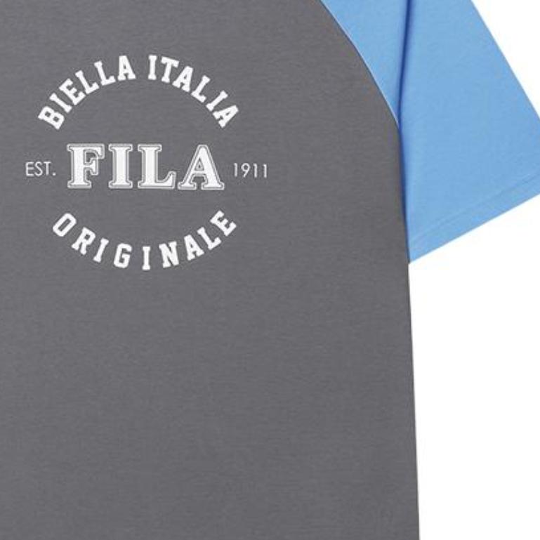 FILA Color Block Letter Print Casual Raglan Knit Short Sleeve T-Shirt Unisex Tops Thunder-Gray F51U429102F-DY
