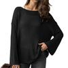 Dame Strikketopper Rund Hals Langermet Genser Topper Løs Passform Ensfarget Høst Pullover Topper Strikk