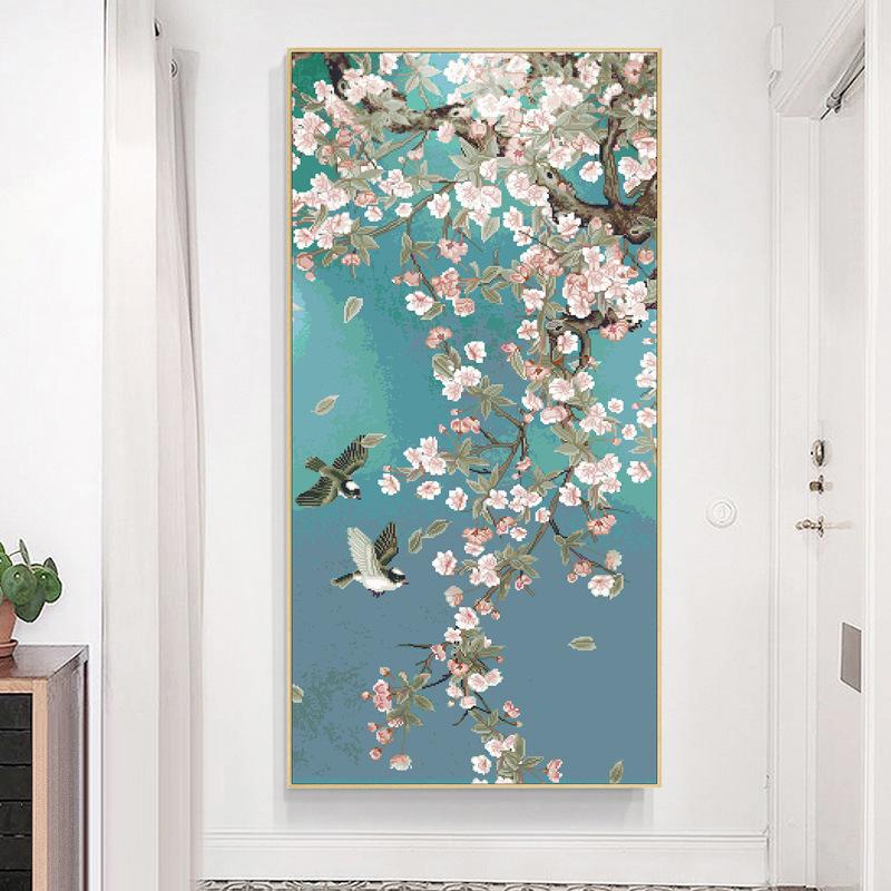 2024 Moderner einteiliger Kreuzstich im chinesischen Stil: Blumen- und Vogelstickerei für Wohnzimmer oder Schlafzimmer