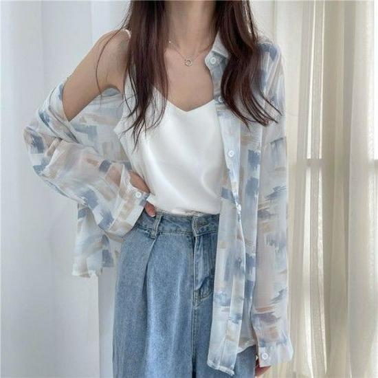 

Women s Long Sleeve Loose Cardigan - Summer 2025 Korean Style Sun Protection Trend L синий
