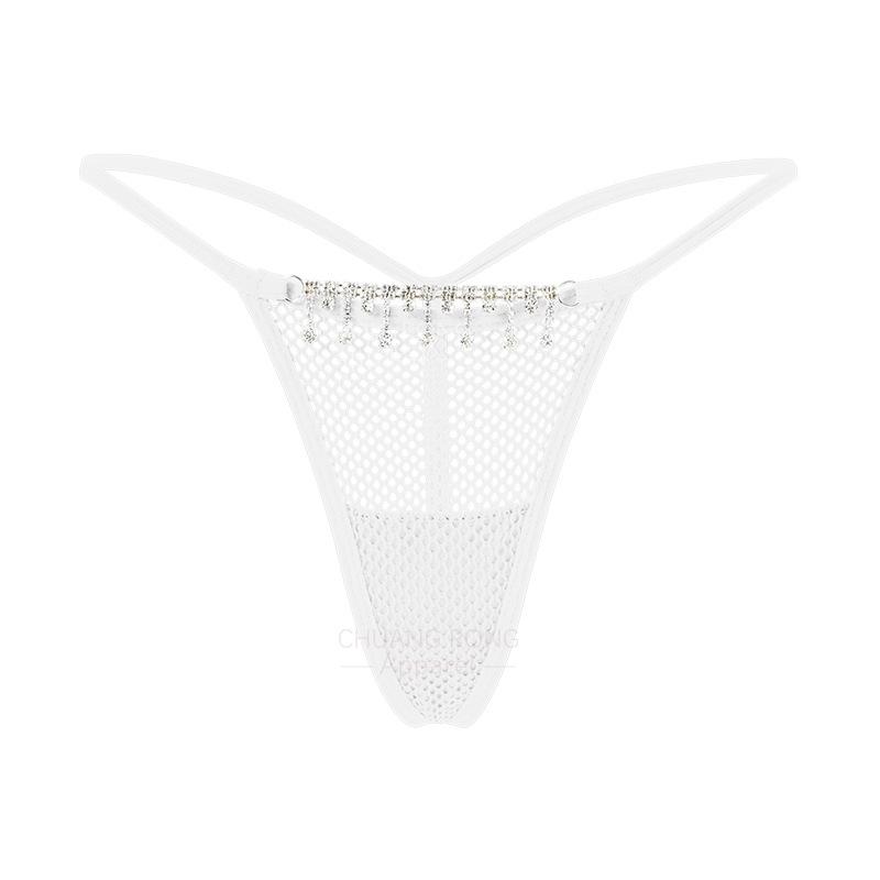 European and American fun large-size T-pants, female sexy personalized diamond chain mesh splicing perspective breathable fitness thong