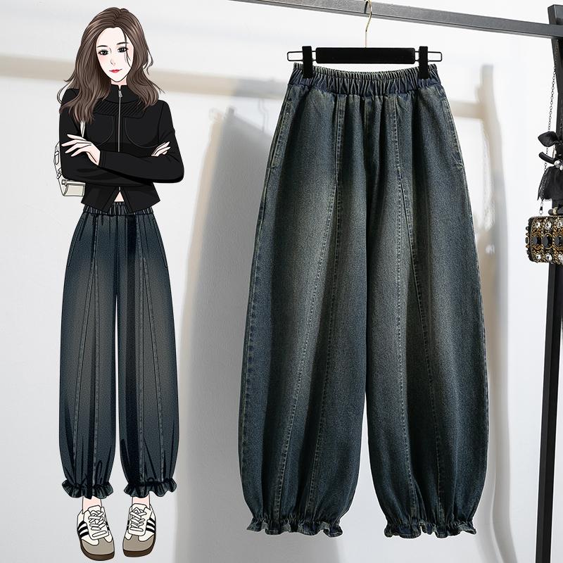 DIMANAF 2025 Autumn Winter Women Plus Size Jeans Cotton New Fashion Lady Denim Long Pants Oversized Loose Bottoms