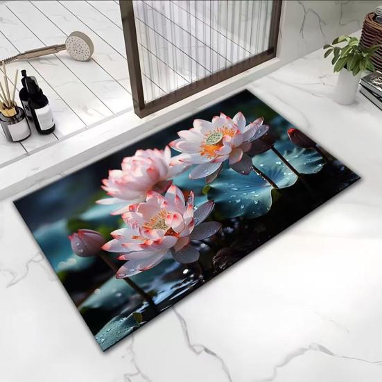 3D Visual Flower Diatom Mud Floor Rug Realistic Floral Doormat Anti-Slip Absorbent Mat for Bedroom Kitchen Bathroom Sofa Coffee Table