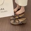 Night Wind Heightening Woven Single Shoes Women's Shoes One-word Buckle with Round Head Mary Jane Shoes Bow Ballet Shoes
