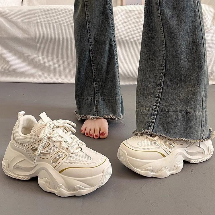 Popular Fried Street Thick-soled Heightening Dad Shoes Women's Spring and Autumn Versatile Feet Small 2025 New Black Casual Sports Shoes