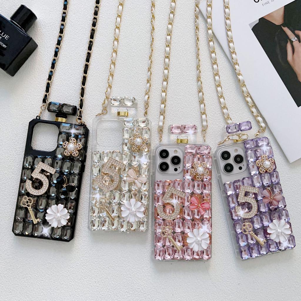 Crossbody Rhinestone Parfémy Tvar Pouzdro pro Samsung S23 S22 S21 S20 Ultra S10 Plus Pearl Flowers Kryt pro iphone 15 14 13 12 11 X XR XS Max