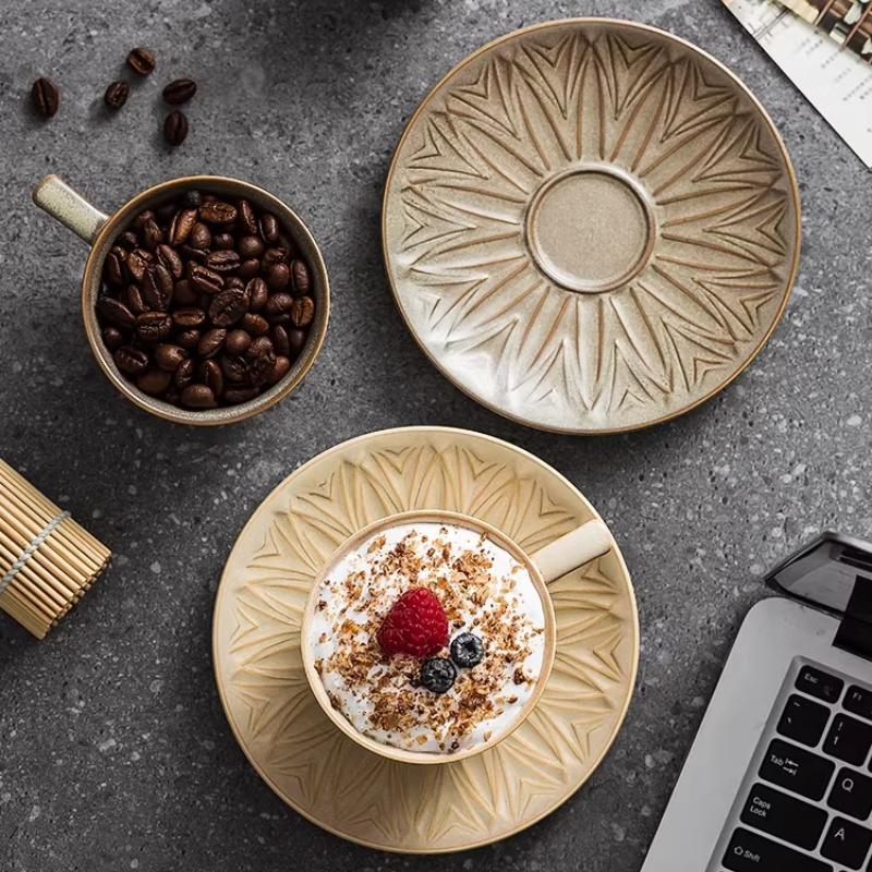 220ml Kiln Transmutation Glaze Craft Retro Design Tea Cup Coffee Cup and Saucer, Art Ceramic Coffee Cup for Latte,Espresso,Cappuccino,Microwave Safe