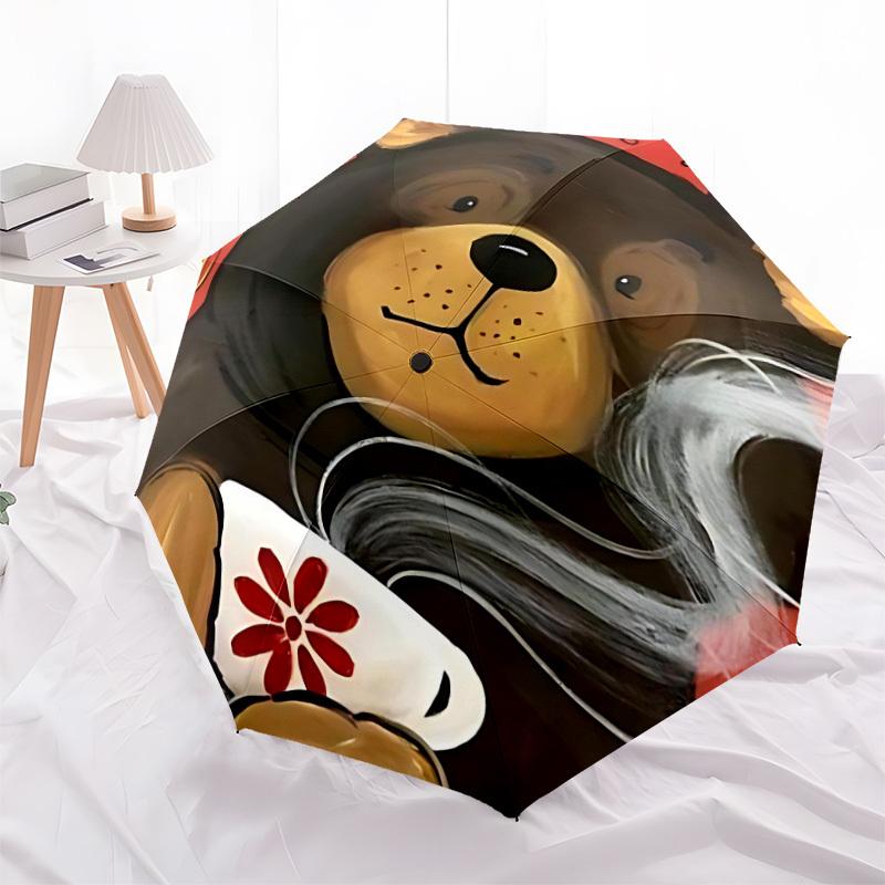 1PC Tea Bear Automatic Folding Umbrella - Compact 8-Rib Design, Durable Plastic & Iron, Lightweight for Outdoor Daily Use, Festive Gift092