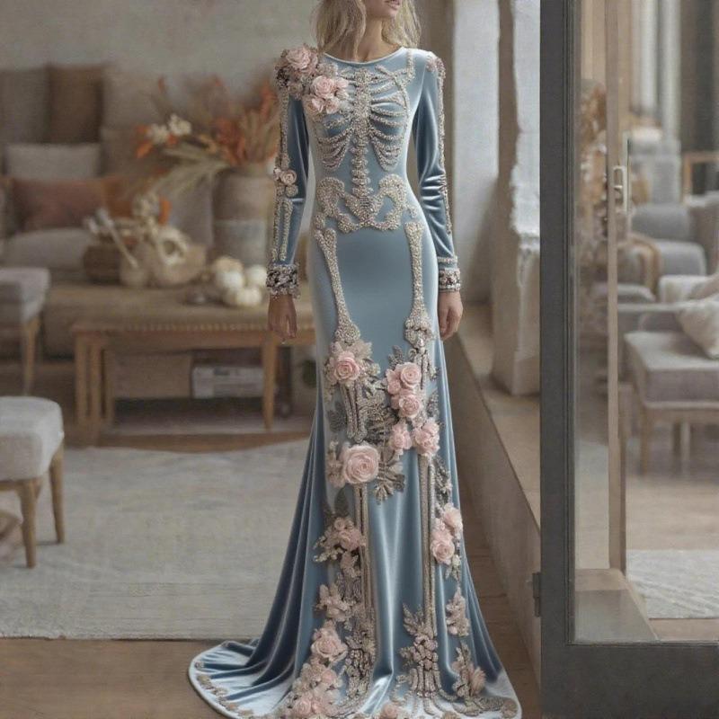 2025 Halloween Evropská a Americká Lebka Kostra 3D Tisk Bodycon Sukně