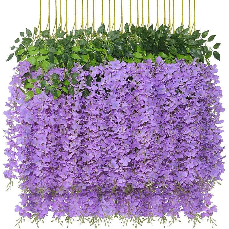 Wisteria Hanging Flowers Artificial Fake Decorative Vine Garland for Bedroom Wall Decor Lush Greenery Fake Flower Vines 115cm