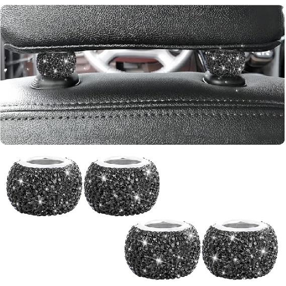 BELOMI 4 Pack Car Headrest Collars, Bling Car Head Rest Collars Rings Decor, Rhinestone Car Head Rest Collars, Diamond Interior Car Seat Accessory