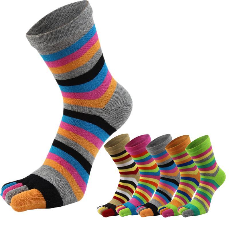 New Women Toe Socks Funny Five Fingers Socks Colorful Striped Printed Rainbow Cotton Breathable Women's Short Socks