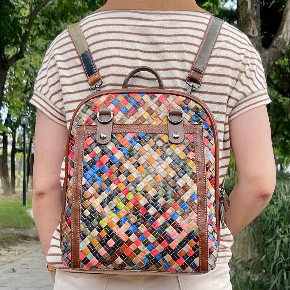 

Женский кожаный рюкзак ручной работы, рюкзак для колледжа, ветроустойчивый, 10 дюймов, большая вместимость, цветная сумка