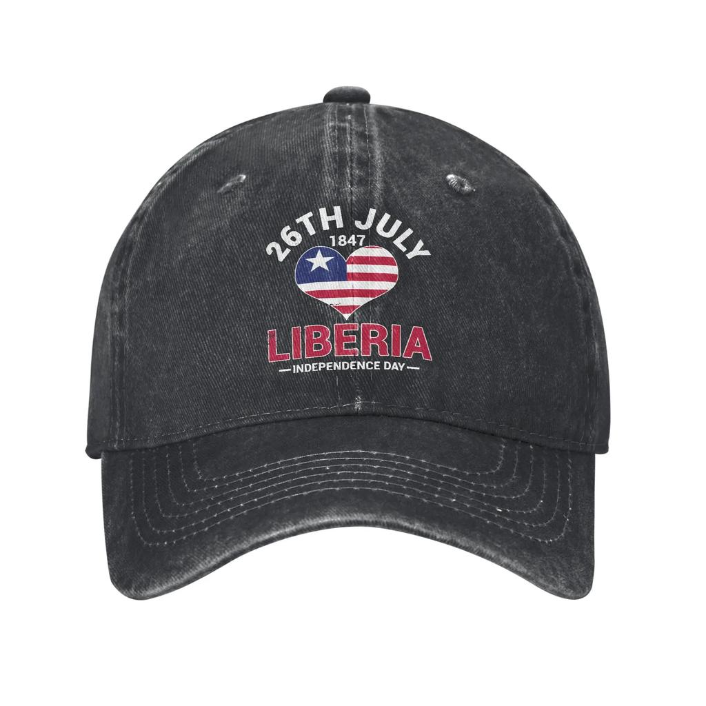 Men Women Liberia Independence Day Printed Hats Fashion Distressed Denim Baseball Cap Adjustable