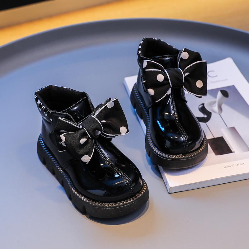 

Осенние кожаные ботинки принцессы с бантом для девочек - нескользящие, с мягкой подошвой, короткие ботинки для маленьких девочек Size 26-30 set / 5 pairs чёрный