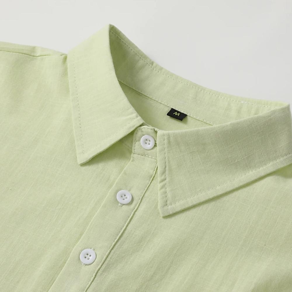 Herren Leinenhemden Langarm Button Up Hemd Casual Sommer Loose Fit Home Style Hemden