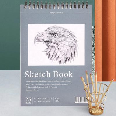 Hardcover Sketch Book Spiral Wire Bound 25 Sheets Acid Free No Bleed