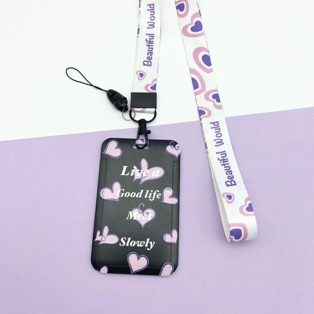 Estuche deslizante de dibujos animados Kawaii, etiqueta de identificación, funda para permiso de trabajo, funda con estampado de oso y conejo, soporte para tarjeta con nombre de permiso de trabajo