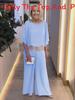Satin Blouse And Wide Leg Pants Set With Sequin Embellishments For Casual Women