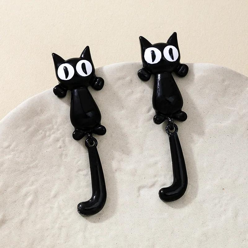 Cute Unique Cartoon Big Eye Cat Earrings Girls Sweet Heart Student Travel Wear Metal Drop Dangle Earrings Fashion Trendy Jewelry