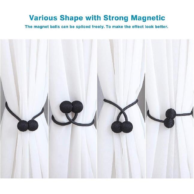 Curtain Tiebacks Magnetic, Decorative Curtain Holdbacks for Window Décor, Black (Pack of 6)