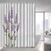 1 Elegant Lavender and Woodblock Print Shower Curtain - Purple Floral Pattern, Polyester Bathroom Decor, Machine Washable