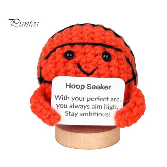 

Міні в язаний гачком спортивний м яч з позитивною карткою Дерев яна основа В язання Баскетбол Футбол Регбі Бадмінтон Гольф Лялька для зняття стресу Прикраса робочого столу