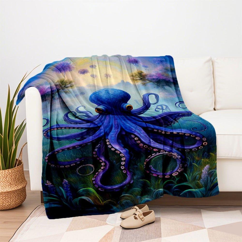 "Oceanic Majesty: The Enchanting Octopus Wall Art"Blanket Flannel Throw Blanket for Sofa, Bed, Travel, Camping, Office, Couch, Chair, And Be