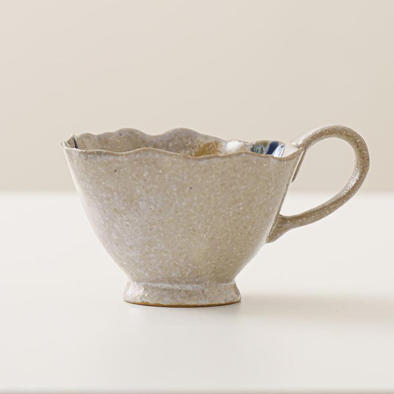 Vintage European Glazed Edge Irregular Coffee Cup Cappuccino Latte Art Cup and Saucer Set 200ML
