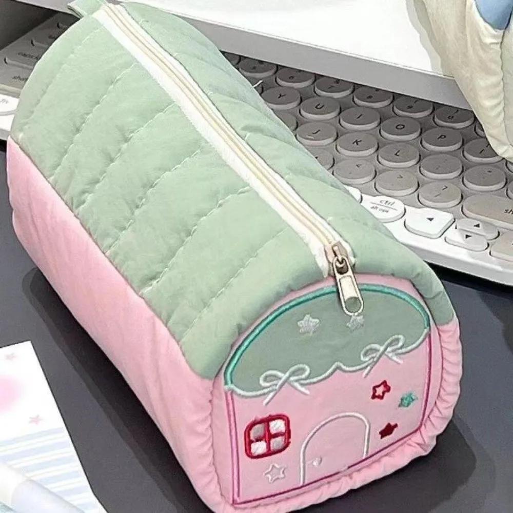 New Durable High Quality Portable Cotton Linen Pencil Case Large Capacity Blue Pink Pen Bag Multifunctional Pen Box School