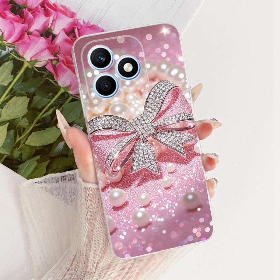 Flower Cartoon Boeknot Fashion Design Phone Case For Honor X8D 4G Funda 6.77" Soft Clear Silicone Shockproof Back Cover