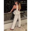 Spring Summer Women's Polka Dot Print 2 Piece Sets, Y2K Sexy Halter Neck Camisole + Wide Leg Long Pants Outfits, Casual Streetwear Matching Sets