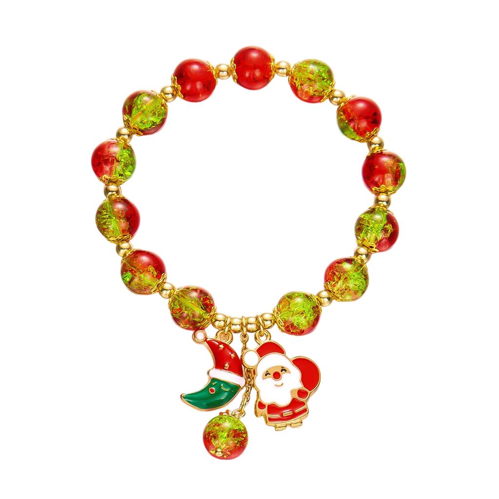 Christmas Crystal Beads Bracelet for Women, Handmade Xmas Snowflake Snowman Bell  , Sparkling Colorful Beads Stretch Bracelet