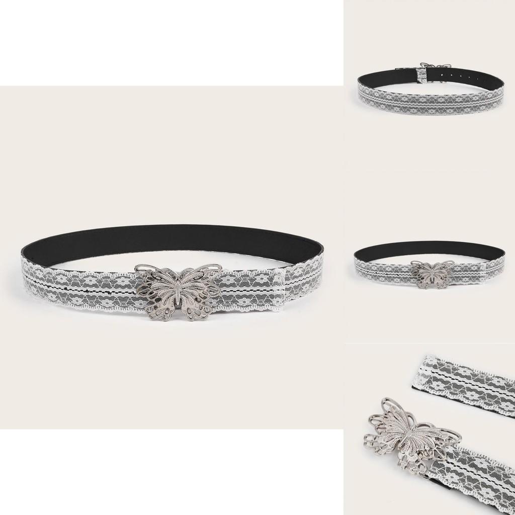Womens Belt With Butterfly Buckle And Lace Decor For Casual Fashion