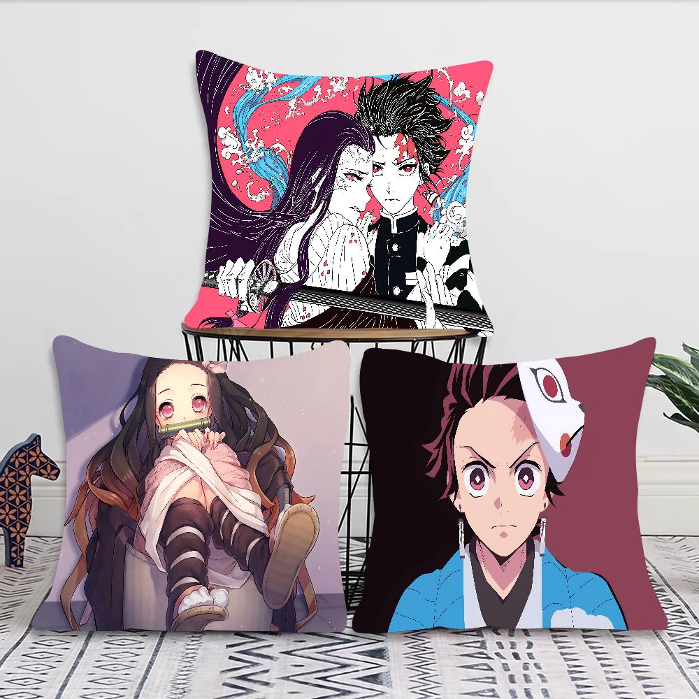 Anime Demon Slayer Kimetsu Pillow Case Square Pillow Bedroom Sofa Leisure Comfort Cushion Car Living Room Home Decoration