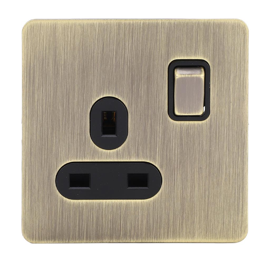 Switch Socket Antique Bronze Textured Stainless Steel Panel Button Switch with Prong Socket