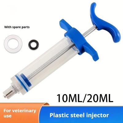 10ml Plastic Steel Injector for Veterinary Use - Blue Handles, Durable Plastic Syringe with Spare Parts, Ideal for Animal Farming and Veterinary