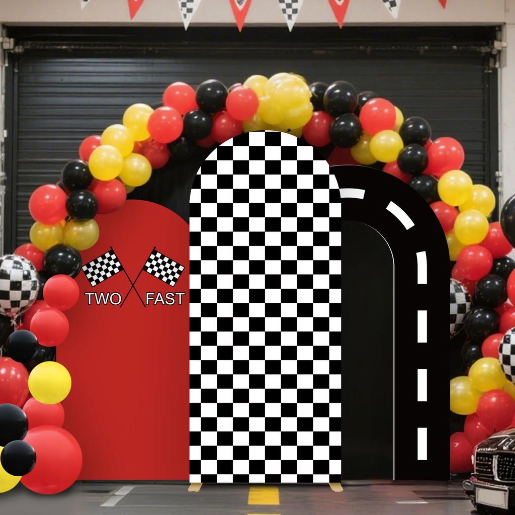6.56ft Birthday Party Decorations Black & White Arch Cover Spandex Fitted Car Racing Arch Backdrop Covers for Kid Boys Party