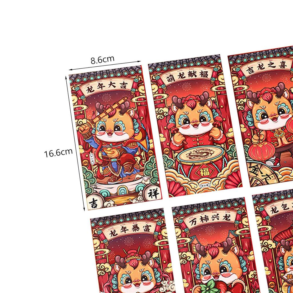 6 Year Red Envelopes, Packets, Dragon Hongbao Hong Bao Gifts, Money Holder for Spring
