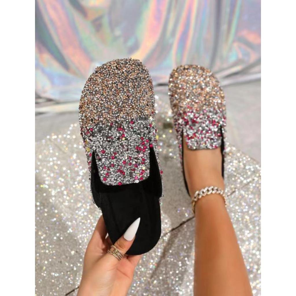 Baotou Brick Slippers, Women's Shoes, Sequins, Semi Slippers, Soft Soled Shoes, Casual Shoes, Non Slip Shoes, Sandals