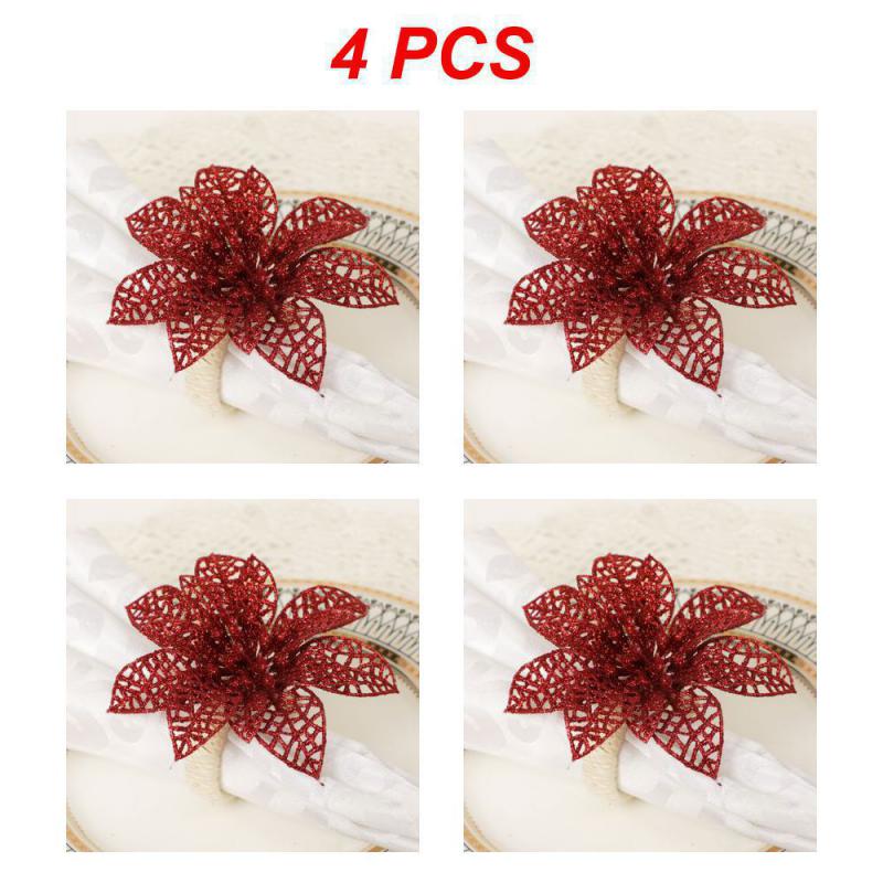 Christmas Napkin Rings Red Flower Towel Buckle Napkin Buckle Natural Jute Napkin Holder Wedding Party Christmas Table Decor